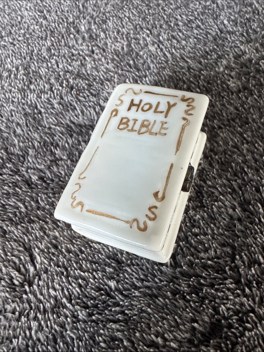 White Holy Bible Decorative Glazed Ceramic Trinket Case and Cross White and Gold